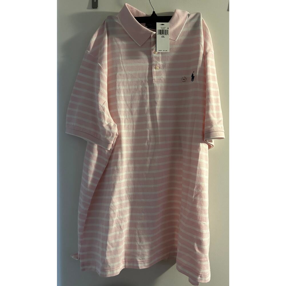 Ralph Lauren Short Sleeved Polo Shirt - Size XL Pink & White Striped